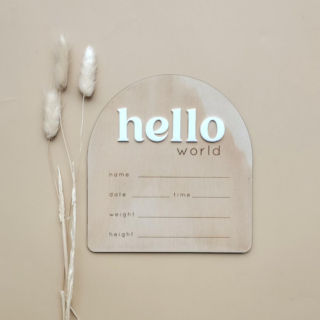 Hello World Birth Detail Announcement Plaque Stye 1