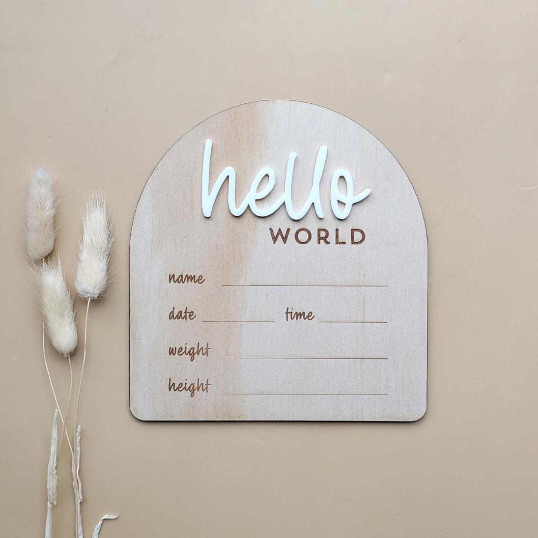 Hello World Birth Detail Announcement Plaque Stye 2