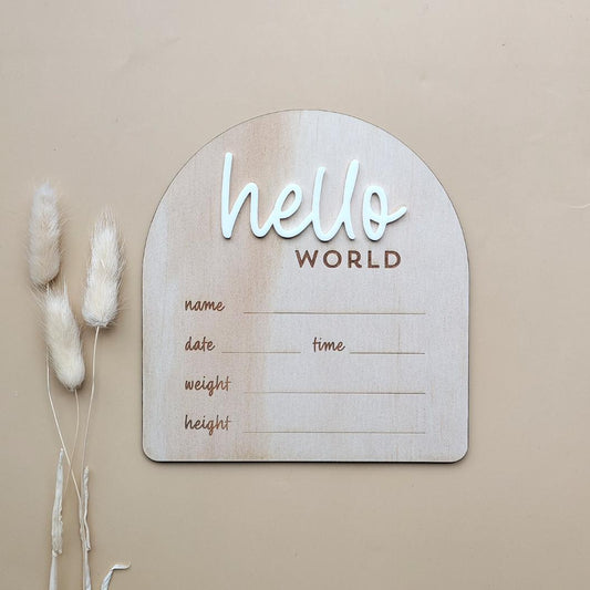 Hello World Birth Detail Announcement Plaque Stye 2